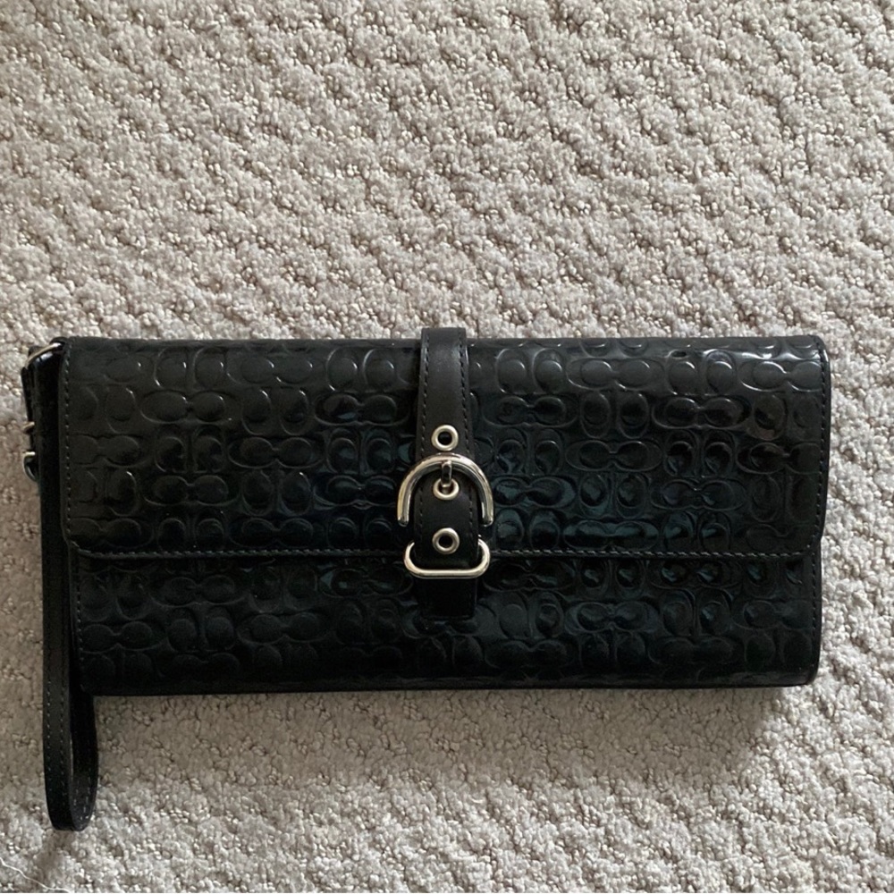 Coach Black Patent Logo Clutch